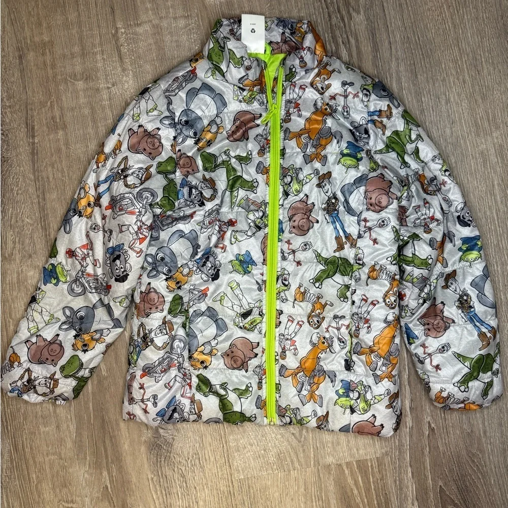 DISNEY Toy Story 4 LightWeight Puffer Jacket Size 7/8 Gray Green